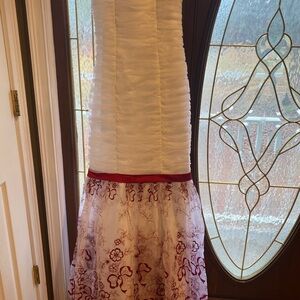 Y2K White and Red Floral Embroidered Mermaid Prom Dress